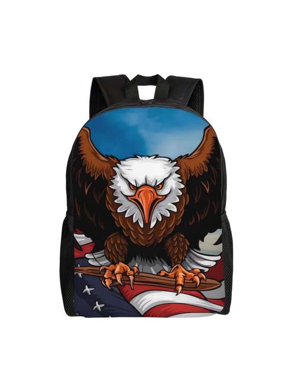 Cartoon Bald Eagle USA Print School Backpack with Laptop Compartment Small Travel Laptop Backpack for Women Men Waterproof College Backpack Simple School Bag