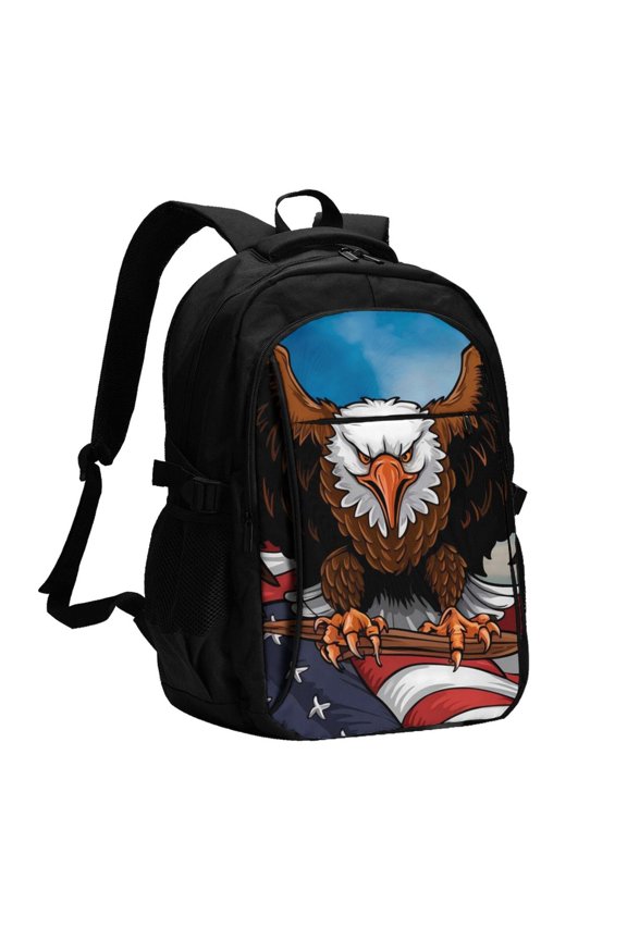 Cartoon Bald Eagle USA for Travel Laptop Backpack, USB-Charging-Enabled, Spacious Business Backpack for Men and Women,College School Computer Bag