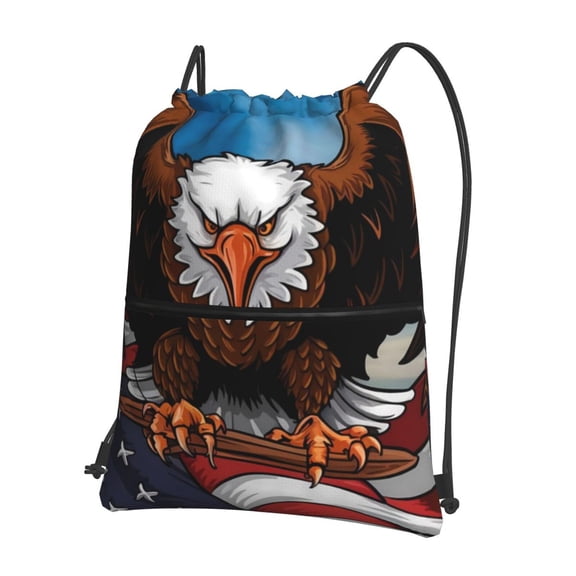 Xecao Cartoon Bald Eagle USA for Drawstring Bags,Pull String Backpack Bags,String Bag Sackpack