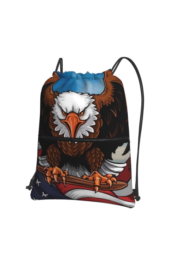 Cartoon Bald Eagle USA for Drawstring Bags,Pull String Backpack Bags,String Bag Sackpack