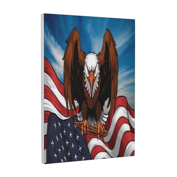 Xecao Cartoon Bald Eagle USA for Ready-to-Hang Canvas Art 12x16 Inches - Waterproof HD Print Solid Wood Frame for Gifting,Vertical