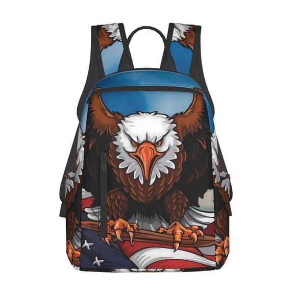 Xecao Cartoon Bald Eagle USA print Backpack For women men Aesthetic Lightweight Travel Daypack Simple Cute Backpack For Bookbag