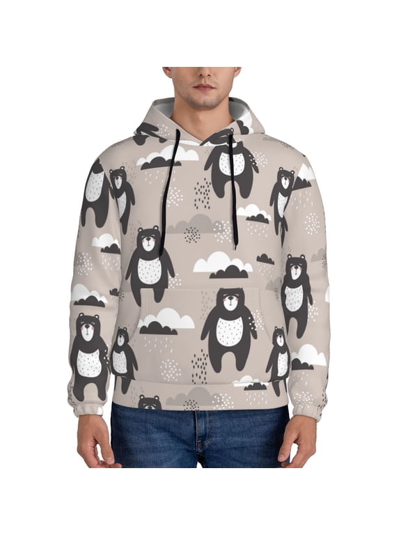 Cartoon Bear Brown Pattern Men's Adult Pullover Hoodie,Hooded Sweatshirt-Medium