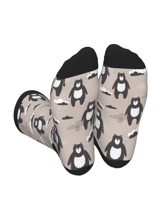 Cartoon Bear Brown Print Crew Socks for Men and Women, Men's Soft Moisture-wicking Sock
