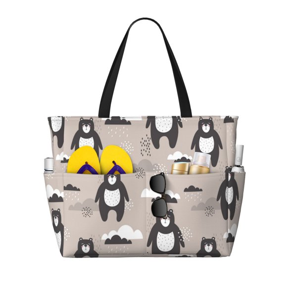 Xecao Cartoon Bear Brown for versatile beach bag for women includes zipper pockets and waterproof material, ideal for vacations and adventures.