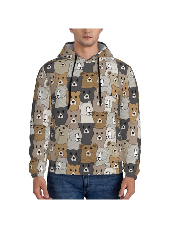 Cartoon Bear Pattern Men's Adult Pullover Hoodie,Hooded Sweatshirt-Large