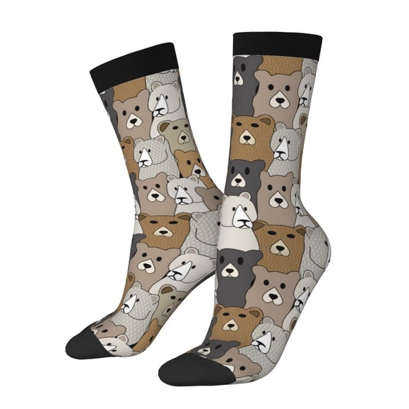 Xecao Cartoon Bear Pattern Sport Socks for Women and Men Crew Socks Sporty Calf Socks Casual Socks