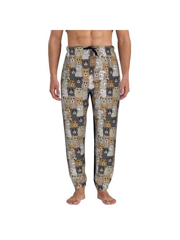 Cartoon Bear Print Active Tech Joggers for Men, Mens Sweatpants Lounge Pants with Pockets-Small