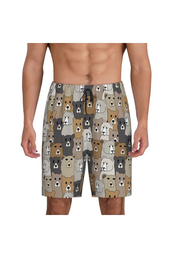 Cartoon Bear Print Men's Sleepwear Shorts Pajama Bottom Lounge Short nightwear with Convenient Pockets for Relaxed Home Wear-Small