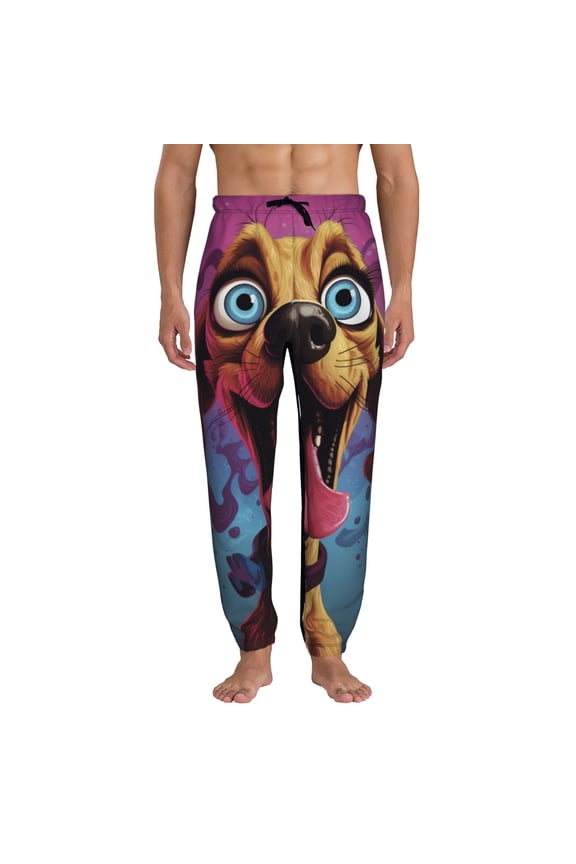 Cartoon Big-Eyed Dog Print Active Tech Joggers for Men, Mens Sweatpants Lounge Pants with Pockets-Large