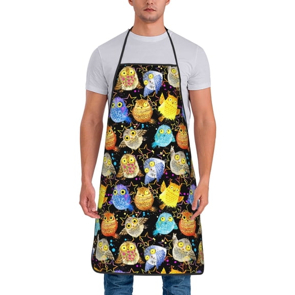 Xecao Cartoon Bird Owl Print Funny BBQ Chef Aprons for Men Women,Adjustable Kitchen Cooking Aprons with Pocket Waterproof Oil Proof No Pilling Fading
