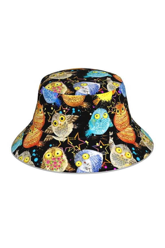 Cartoon Bird Owl Print Men and Women Night Reflective Hat Runner Cap Visor Bucket Hat Boonie Cap