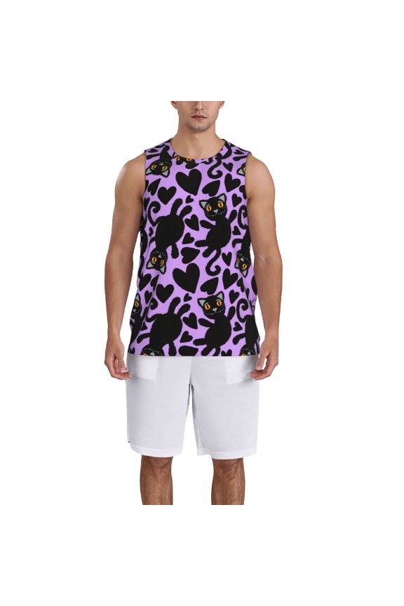 Cartoon Black Cats print basketball shirt for both men and women, a unisex basketball jersey perfect for theme parties-4X-Large