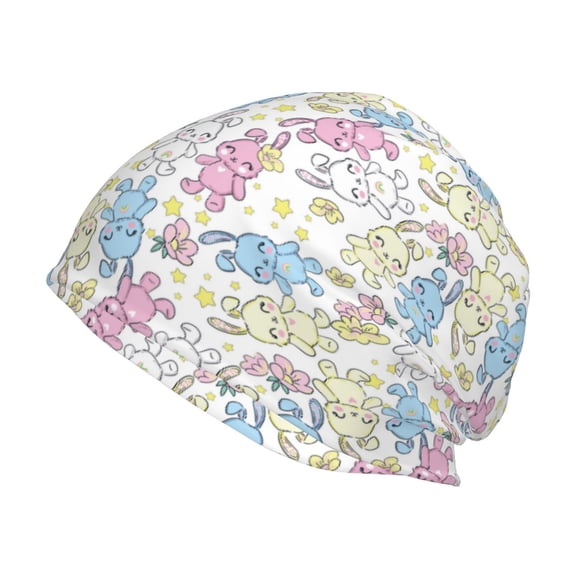 Xecao Cartoon Bunny Print Knit Hat,Winter Beanie for Men Women, Beanie Soft Warm Ski Stocking Cuffed Cap