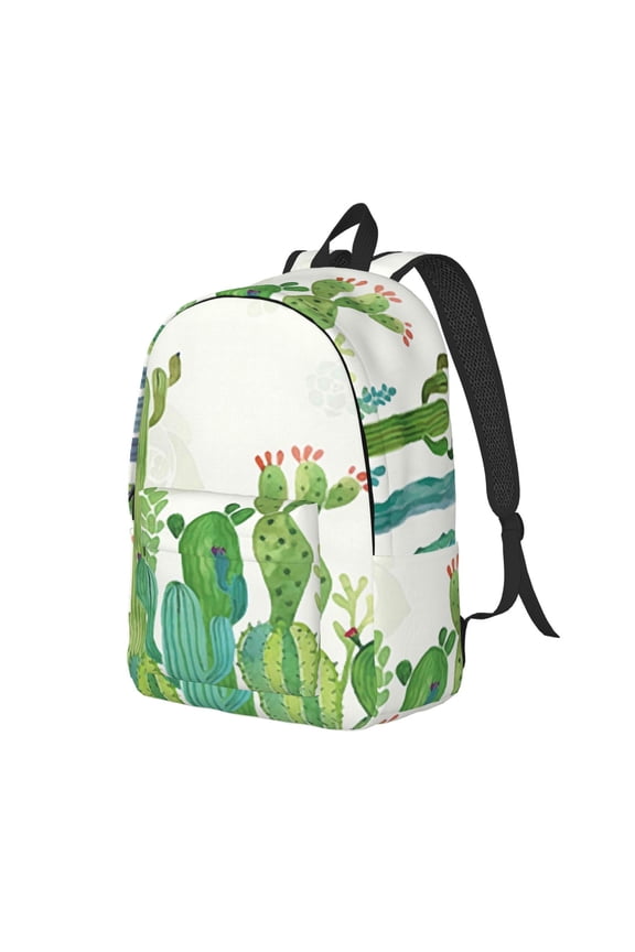 Cartoon Cactus Canvas College Laptop Backpack, a durable rucksack designed for both men and women, ideal for travel, school, and daily use-Small