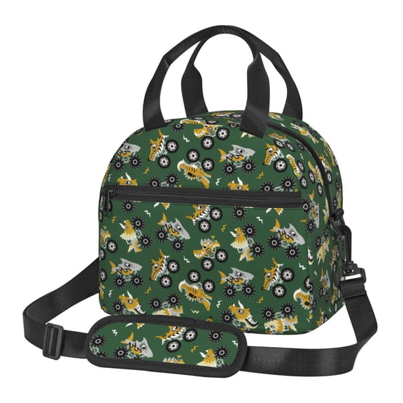 Xecao Cartoon Car Print Insulated Lunch Box, Lunch Cags Lunch Bag Featuring An Adjustable Shoulder Strap