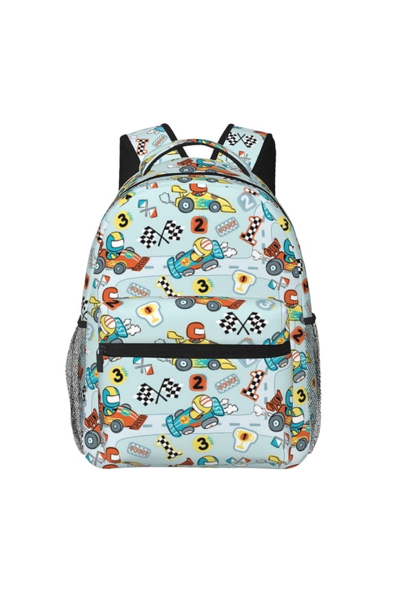 Cartoon Car Racing Backpack, a stylish and functional choice for both men and women, is the perfect basic bookbag for college, work, or travel