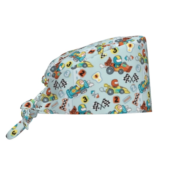 Xecao Cartoon Car Racing Print Men Women Adjustable Working Cap with Button Unisex Hats Sweatband