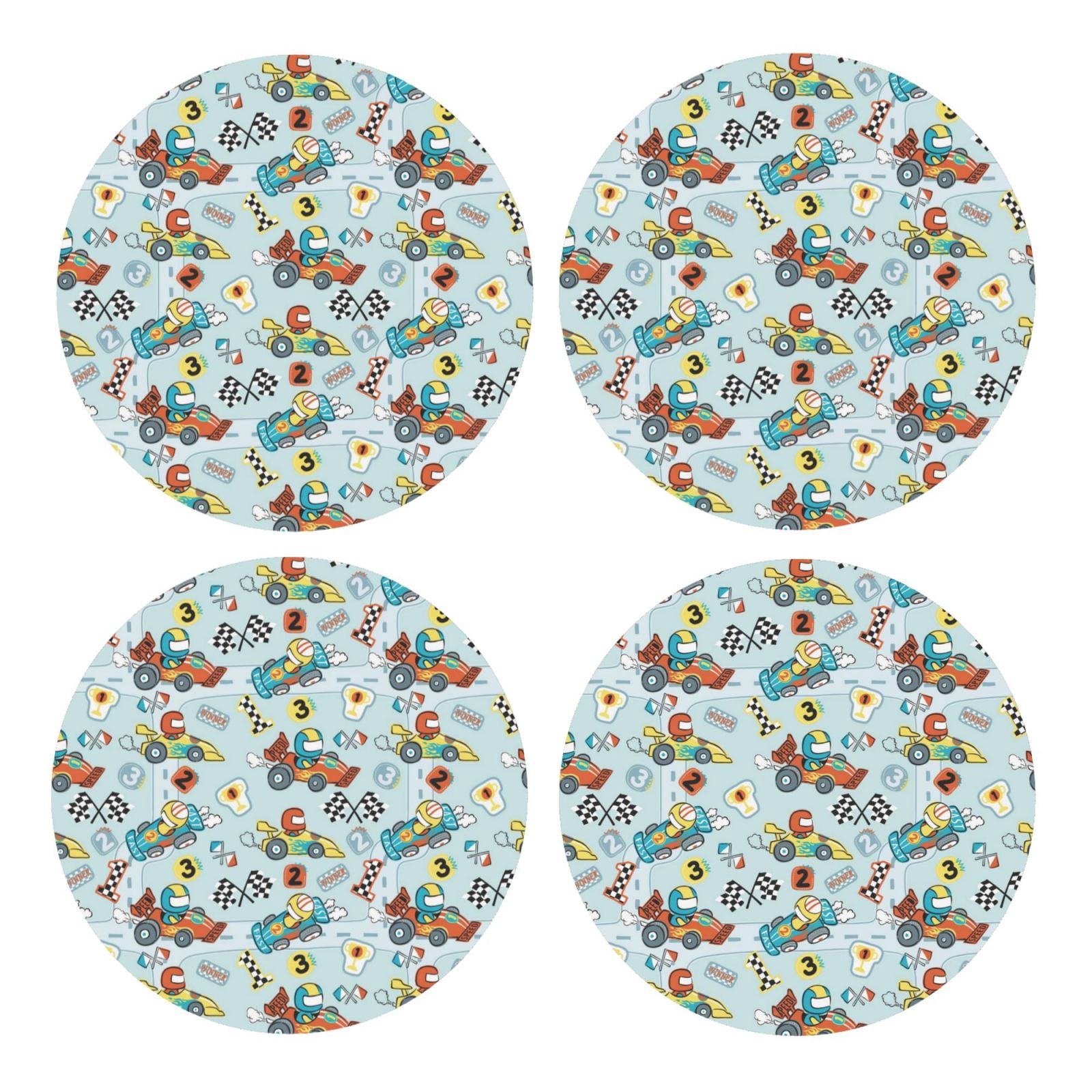 Xecao Cartoon Car Racing for MDF Cork Coaster 4 Pcs,Drink Coasters,Suit ...