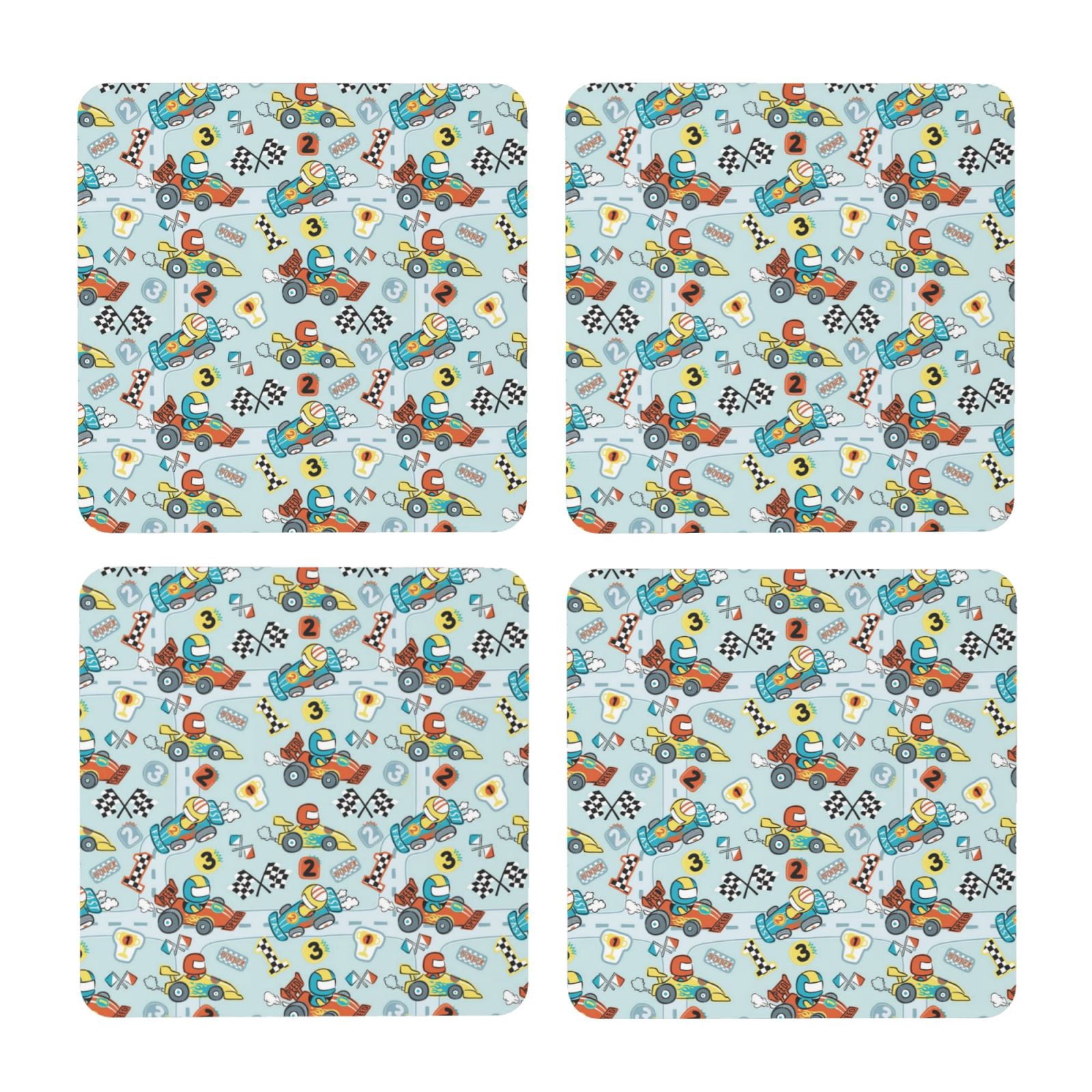 Xecao Cartoon Car Racing for MDF Cork Coaster 4 Pcs,Drink Coasters,Suit ...