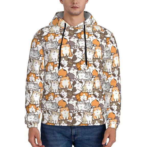 Xecao Cartoon Cat 1 Pattern Men's Adult Pullover Hoodie,Hooded Sweatshirt-Small
