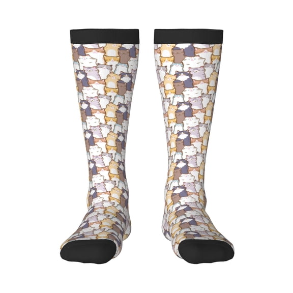 Xecao Cartoon Cat Print Compression Socks for Both Men And Women for Running, Travel, Flight, Nurse