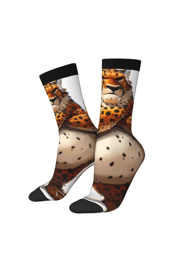 Cartoon Cheetah With Attitude Pattern Sport Socks for Women and Men Crew Socks Sporty Calf Socks Casual Socks