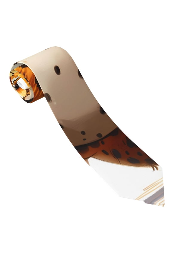 Cartoon Cheetah With Attitude Print Tie For Men Necktie Woven Jacquard Neck Ties,Classic Men's Tie