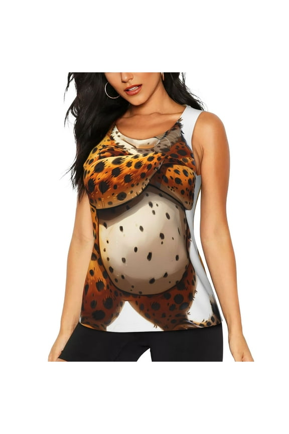 Cartoon Cheetah With Attitude Print Women's Scoop Neck, Loose-Fit Workout Tank Tops for The Gym,Sleeveless T-shirt-X-Large