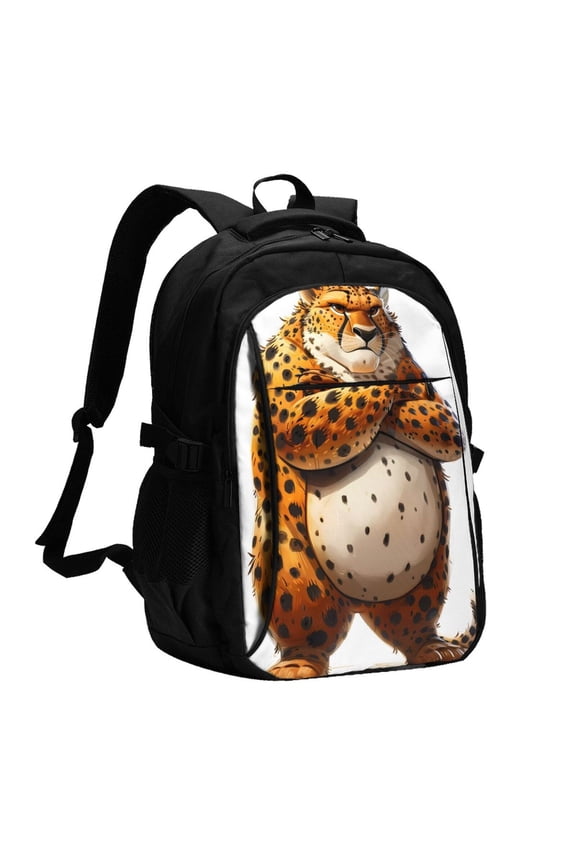Cartoon Cheetah With Attitude for Travel Laptop Backpack, USB-Charging-Enabled, Spacious Business Backpack for Men and Women,College School Computer Bag