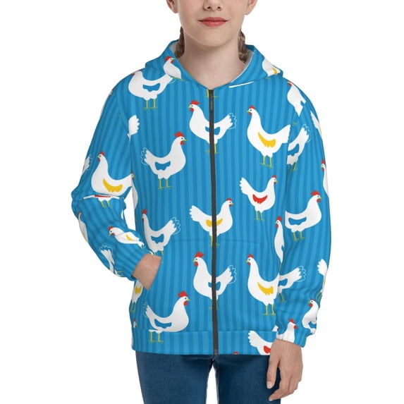 Xecao Cartoon Chicken Pattern Zip Up Hoodies for Boys Girls, Sweatshirt with Pockets-Medium