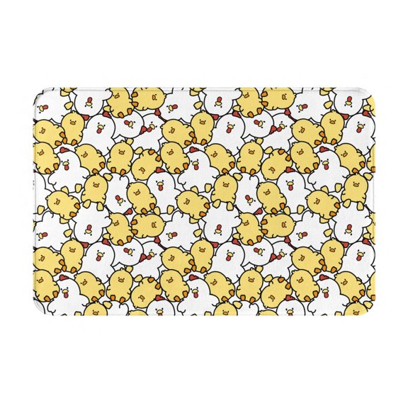 Xecao Cartoon Chicken print Flannel Mat: Non-slip, 16x24in. Ideal for kitchen, bedroom, bath & living room.