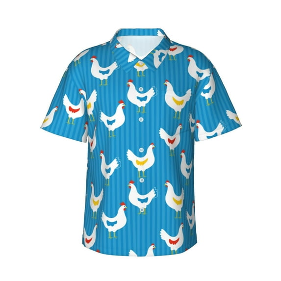 Xecao Cartoon Chicken print Hawaiian shirt - a stylish short-sleeve button-down for men, perfect for casual beach and tropical outings.