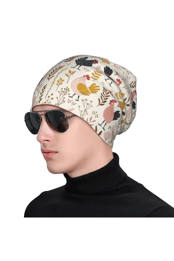 Cartoon Chickens Print Beanie Knitted Hat for Men Women, Winter Fashion Knit Cuffed Caps Unisex