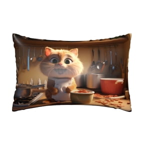 Xecao Cartoon Cooking Cat Pattern Satin Pillowcases for Hair and Skin, Luxurious and Silky Pillow Cases with Envelope Closure, 20x30 Inches