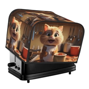 Xecao Cartoon Cooking Cat Print 4 Slice Toaster Cover with Pockets, Small Appliance Cover, Dust and Fingerprint Protection, Machine Washable