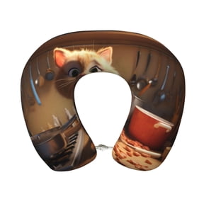 Xecao Cartoon Cooking Cat Print Memory Foam Cervical Neck Pillow Versatile U-Shaped Pillows for Home,Office,Camping,Travelling,Soft Washable Cover