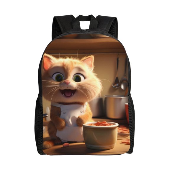 Xecao Cartoon Cooking Cat Print School Backpack with Laptop Compartment Small Travel Laptop Backpack for Women Men Waterproof College Backpack Simple School Bag