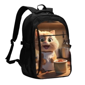 Xecao Cartoon Cooking Cat for Travel Laptop Backpack, USB-Charging-Enabled, Spacious Business Backpack for Men and Women,College School Computer Bag