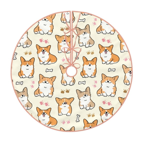 Xecao Cartoon Corgi Pattern Christmas Tree Skirt Holiday Part Decorations for Christmas Tree, Farmhouse Christmas Decor Xmas Holiday Home Party Decorations-48"