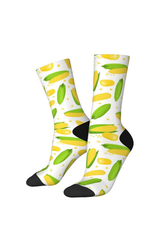 Cartoon Corn Pattern Sport Socks for Women and Men Crew Socks Sporty Calf Socks Casual Socks