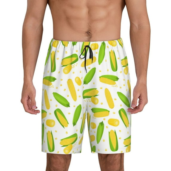 Xecao Cartoon Corn Print Men's Sleepwear Shorts Pajama Bottom Lounge Short nightwear with Convenient Pockets for Relaxed Home Wear-4X-Large
