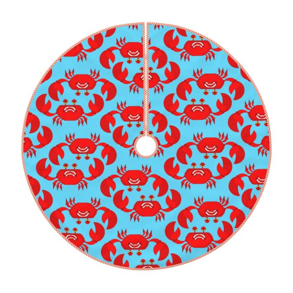 Xecao Cartoon Crabs Pattern Christmas Tree Skirt Round Xmas Tree Mat Base Cover for Holiday Home Decorations-30"