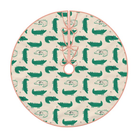 Xecao Cartoon Crocodile Pattern Christmas Tree Skirt Round Xmas Tree Mat Base Cover for Holiday Home Decorations-36"