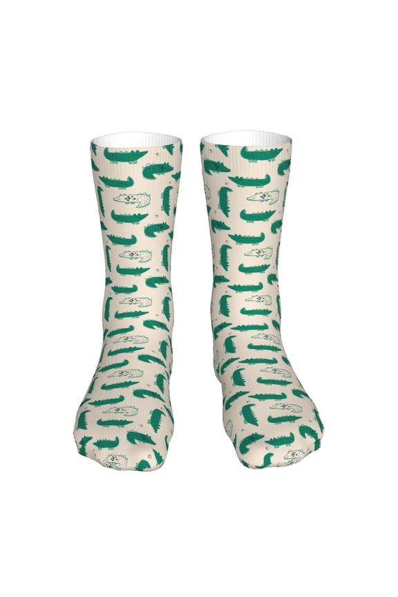 Cartoon Crocodile Print Fashion No Heel Casual Crew Socks Cushioned Breathable for Men Women - Moisture wicking,Not easy to fade Suitable for daily