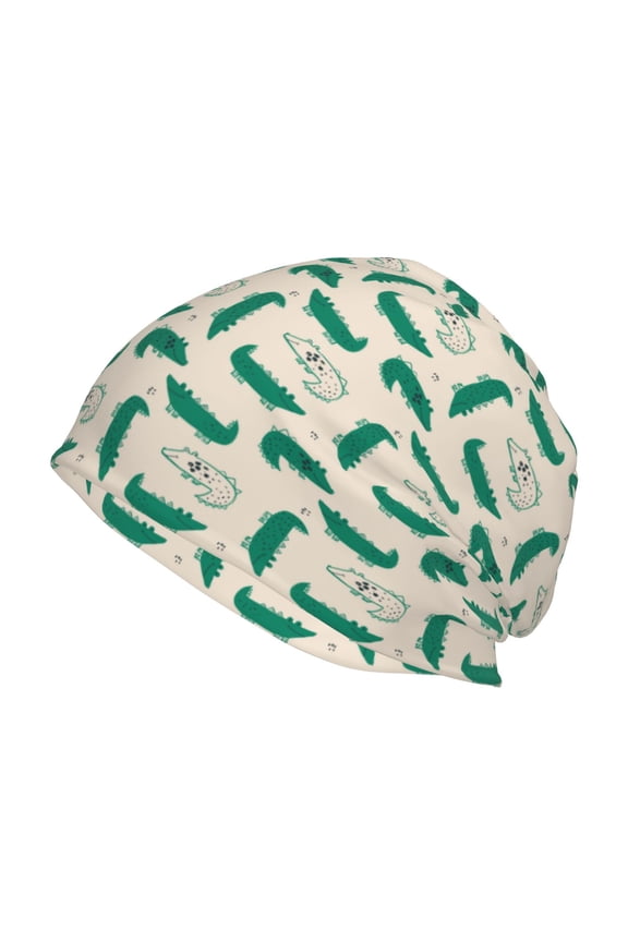 Cartoon Crocodile Print Knit Hat,Winter Beanie for Men Women, Beanie Soft Warm Ski Stocking Cuffed Cap