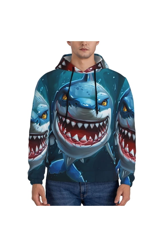 Cartoon Cute Shark Pattern Men's Adult Pullover Hoodie,Hooded Sweatshirt-Small