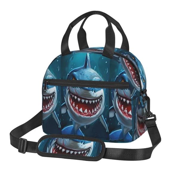 Xecao Cartoon Cute Shark Print Insulated Lunch Box, Lunch Cags Lunch Bag Featuring An Adjustable Shoulder Strap