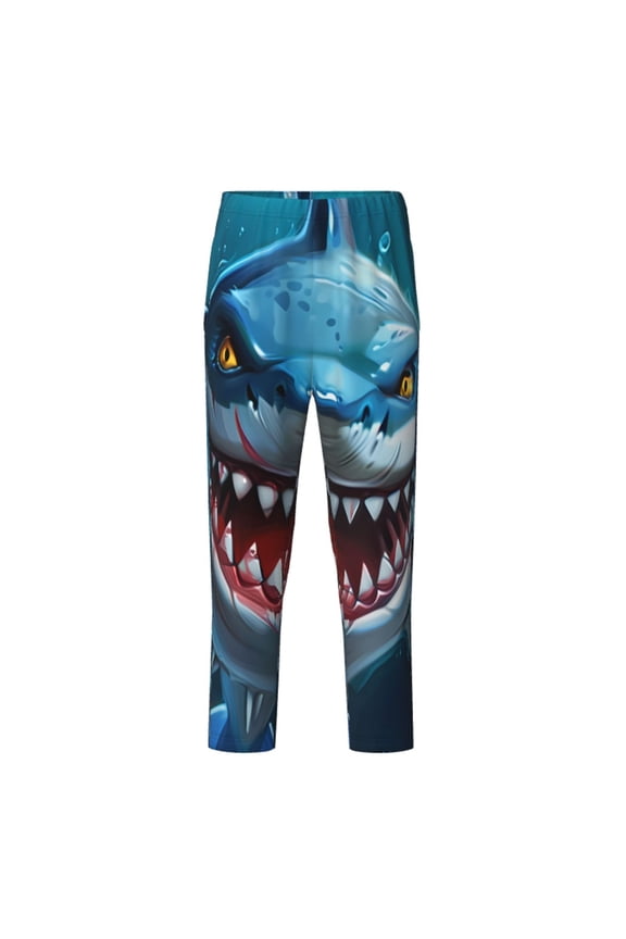 Cartoon Cute Shark Print Teenagers' Pajama Pants Long Sleep Pants Soft Elastic Waist Pajama Bottoms Elastic waist with 2 Pockets 5-16 Years-XS(5-6)