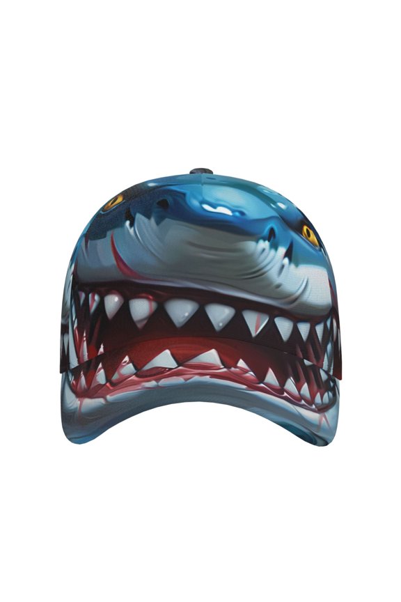 Cartoon Cute Shark for Baseball Cap: Unisex, crafted from classic polyester twill fabric, featuring a soft unconstructed design